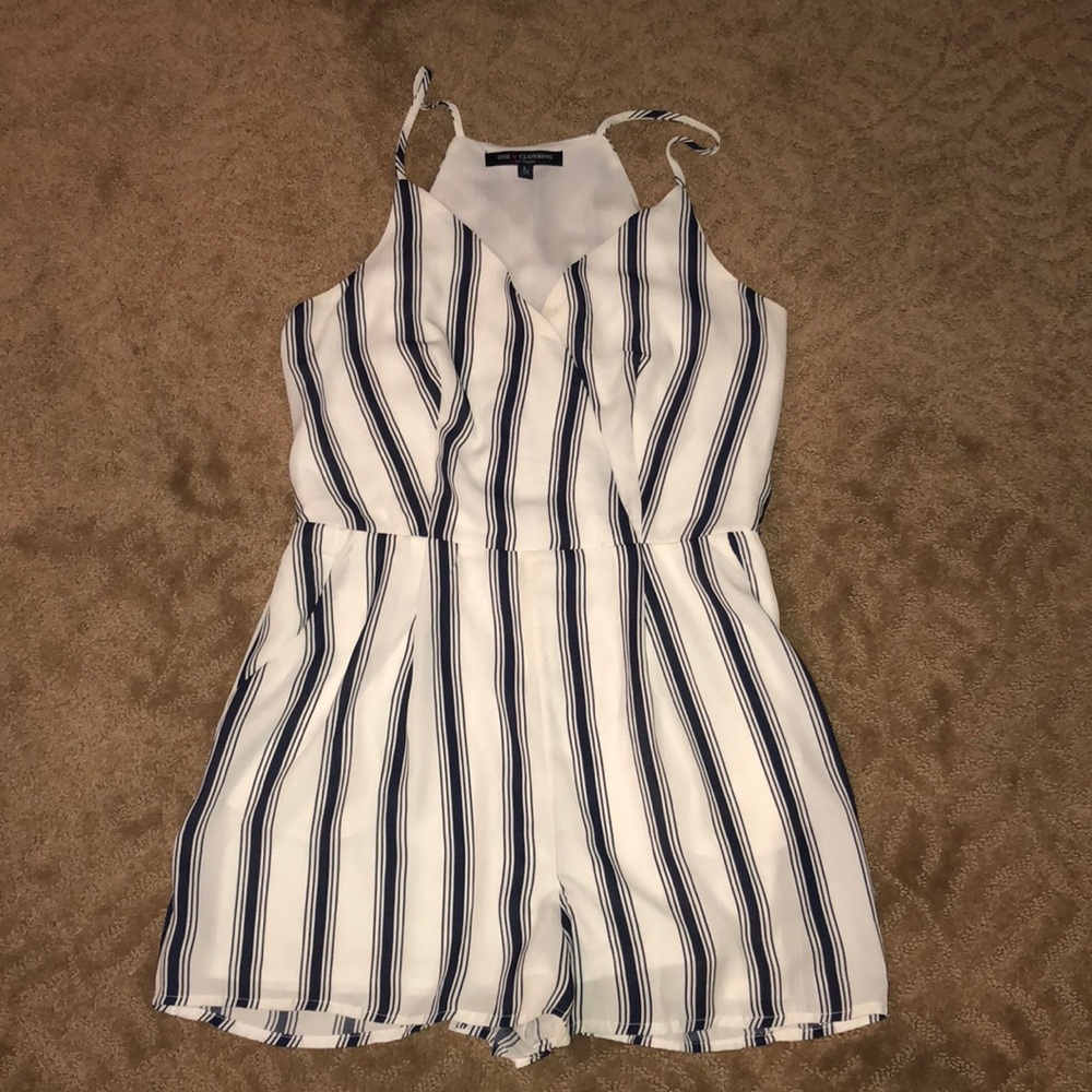 White and Blue striped romper